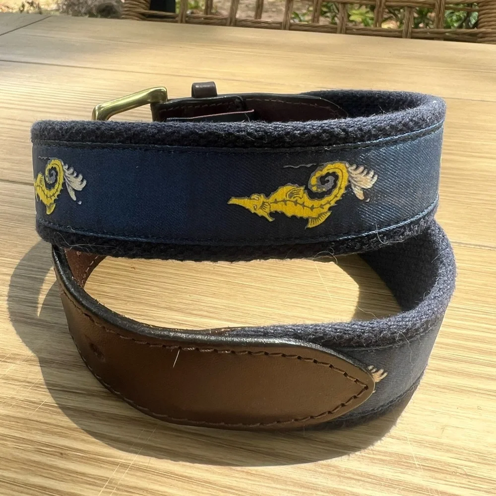 Vineyard Vines Belt Boys Club Navy & Yellow Seahorse Sz 28 Preowned Preppy Coast
